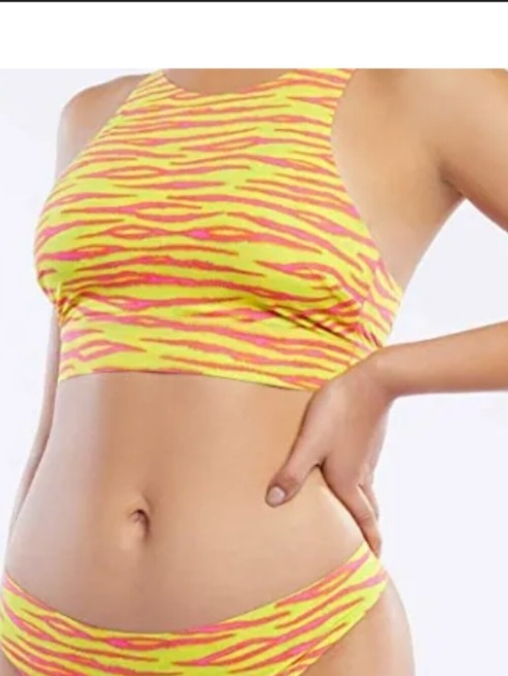 Savage X Fenty Neon Pink & Lime Tiger Print High-Neck Bralette (Large)